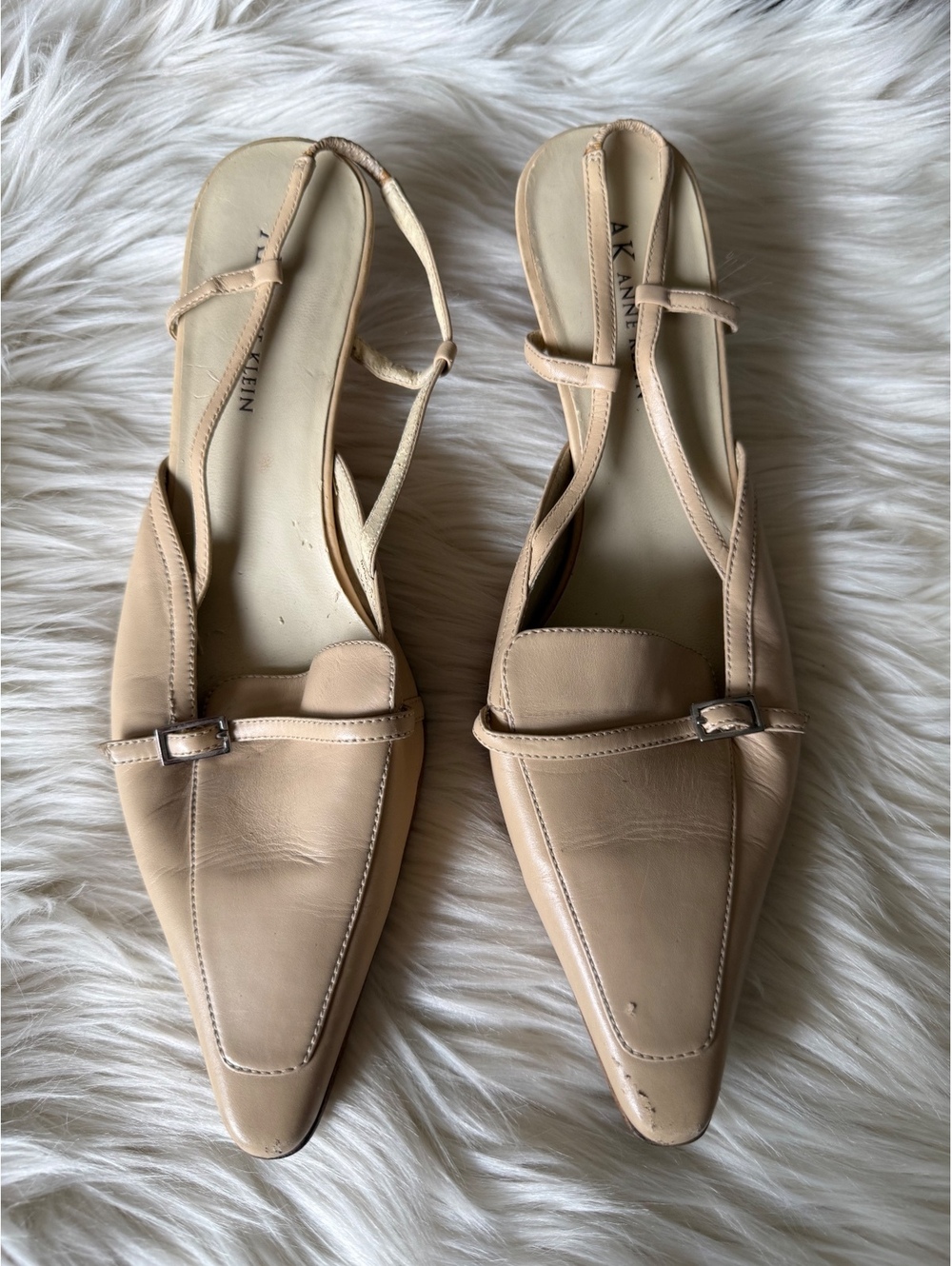Anne Klein Beige Leather Slingback Heels Size 6.5M